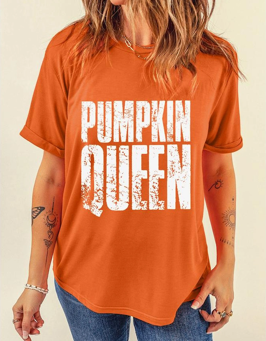 Orange PUMPKIN QUEEN Graphic Crew Neck Tee
