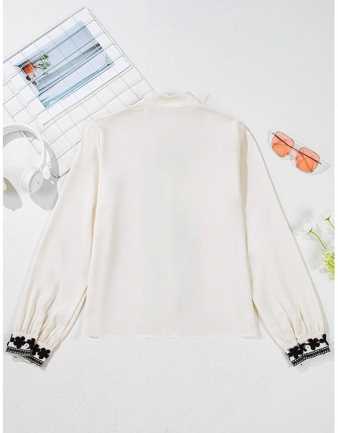 Beige Floral Embroidered Stand Neck Buttoned Shirt