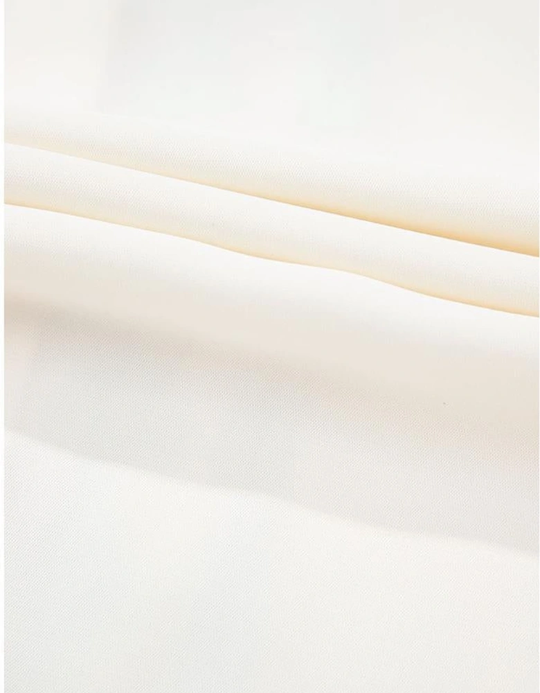 Beige Floral Embroidered Stand Neck Buttoned Shirt