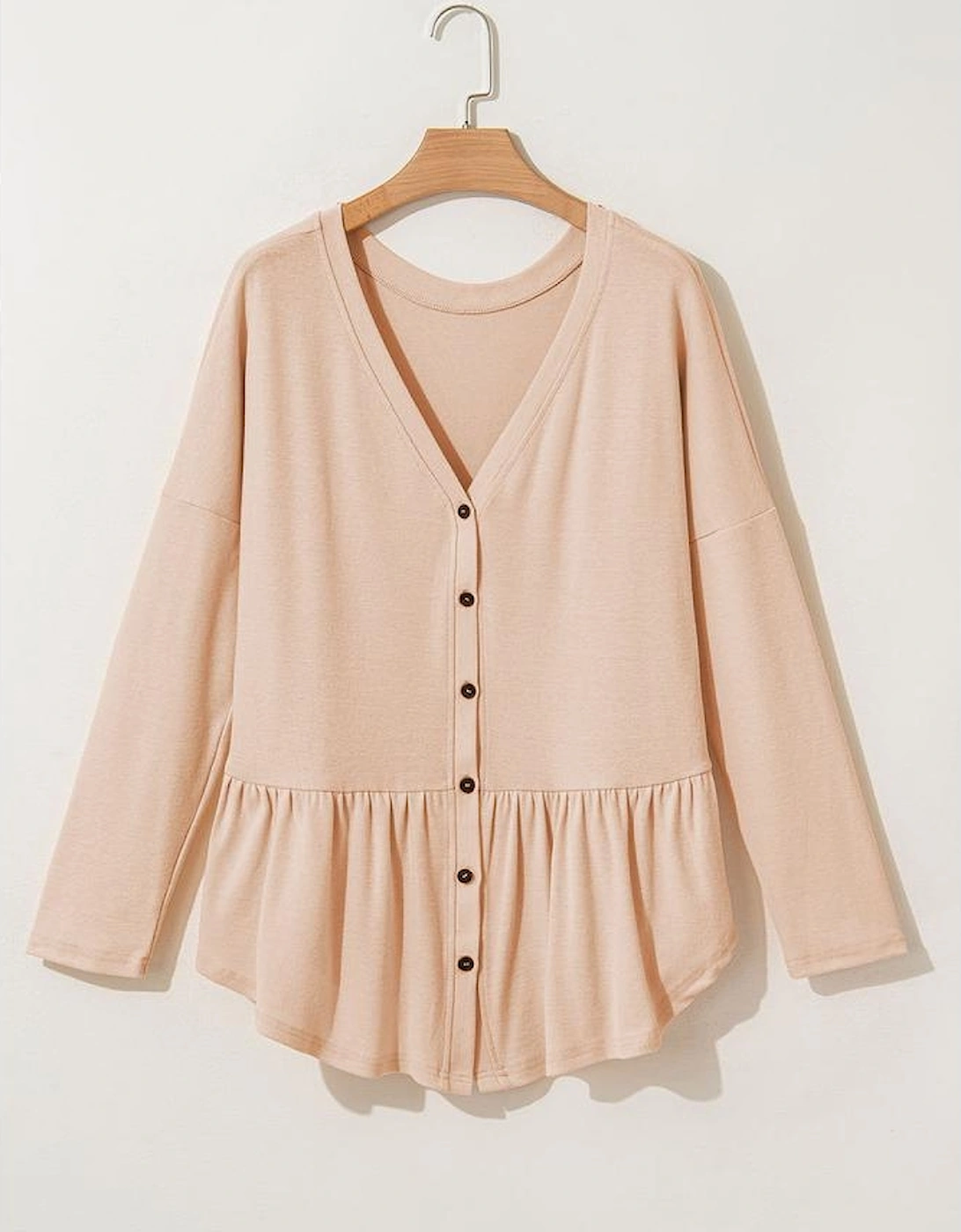 Jet Stream Ruffled V Neck Buttoned V Neck Shirt