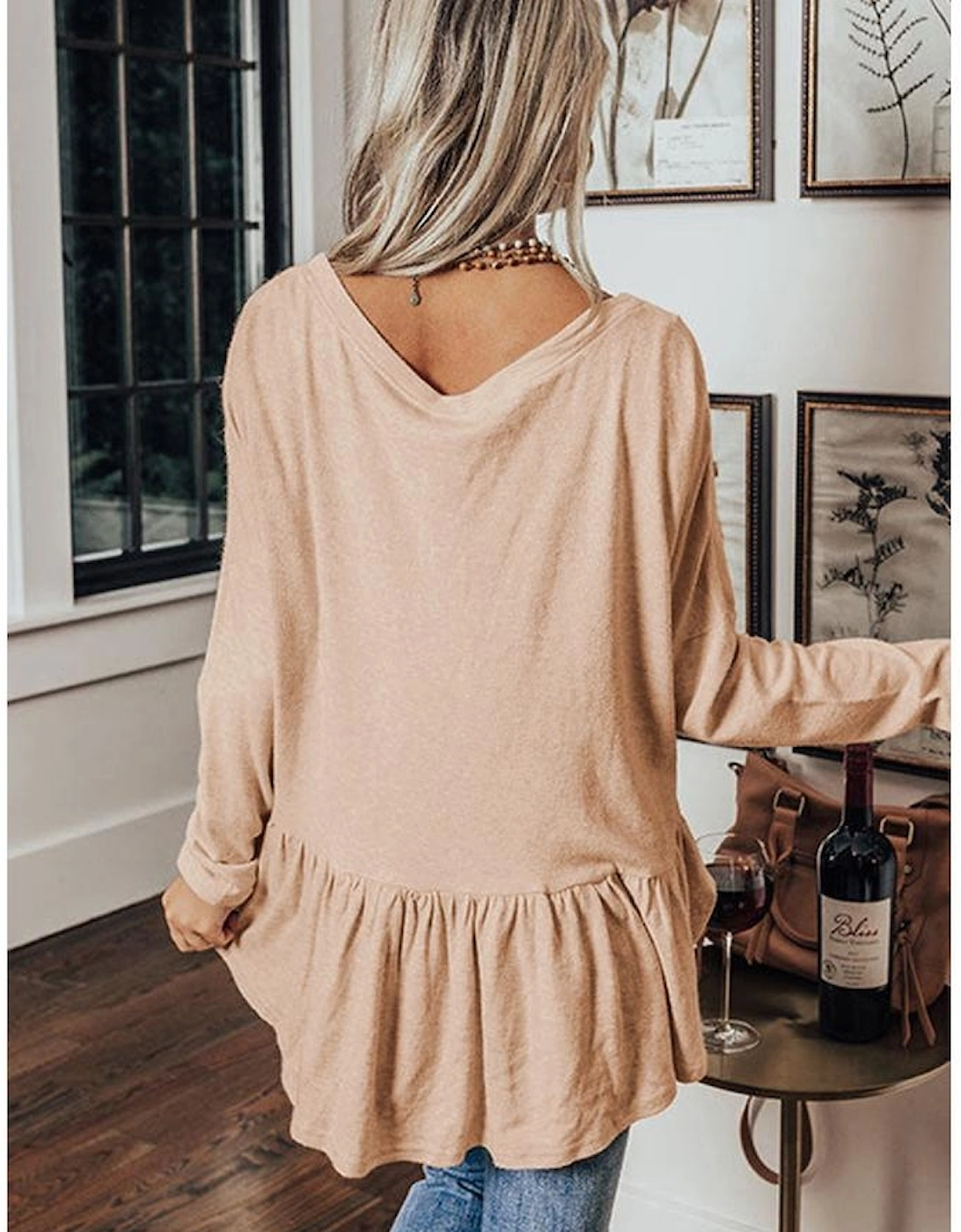 Jet Stream Ruffled V Neck Buttoned V Neck Shirt