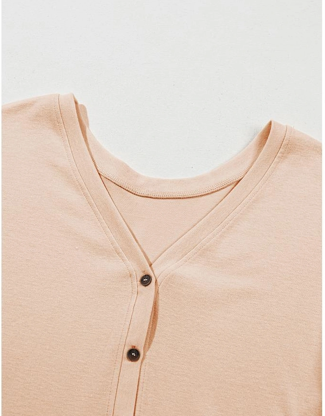 Jet Stream Ruffled V Neck Buttoned V Neck Shirt