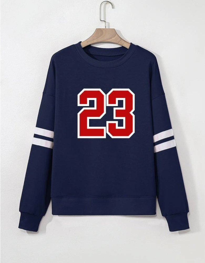 Navy Blue Number 23 Printed Oversize Varsity Sweatshirt