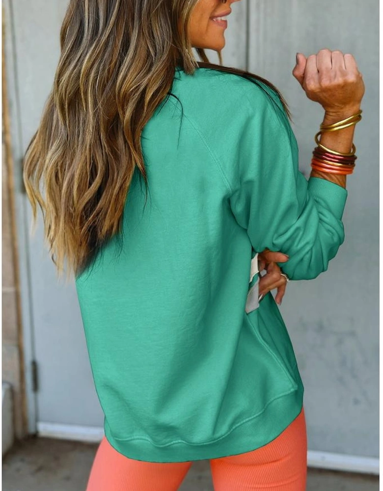 Mint Green Rainbow Colorblock Striped Pullover Sweatshirt