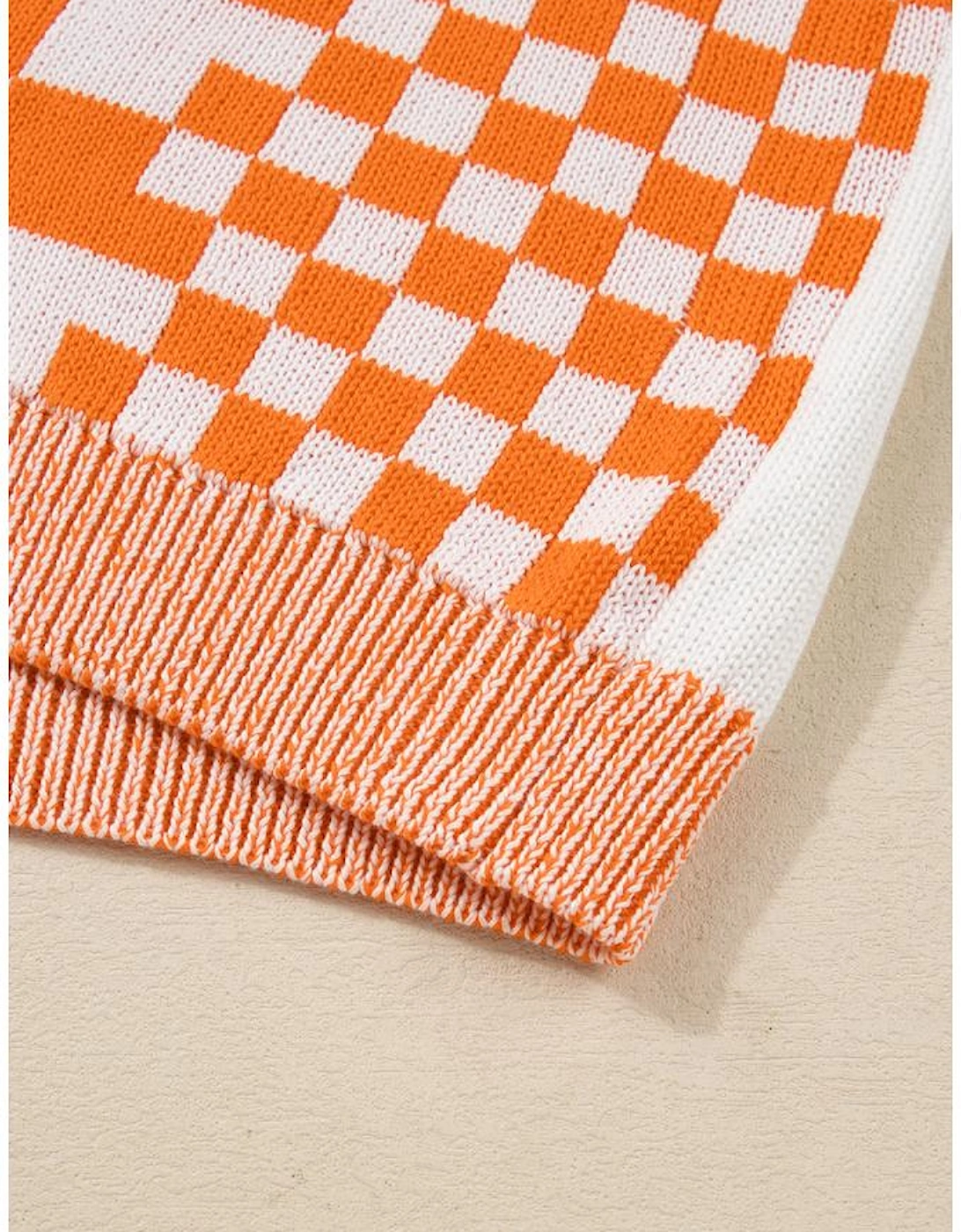 Orange Checkered Bubble Sleeve Drop Shoulder Open Cardigan
