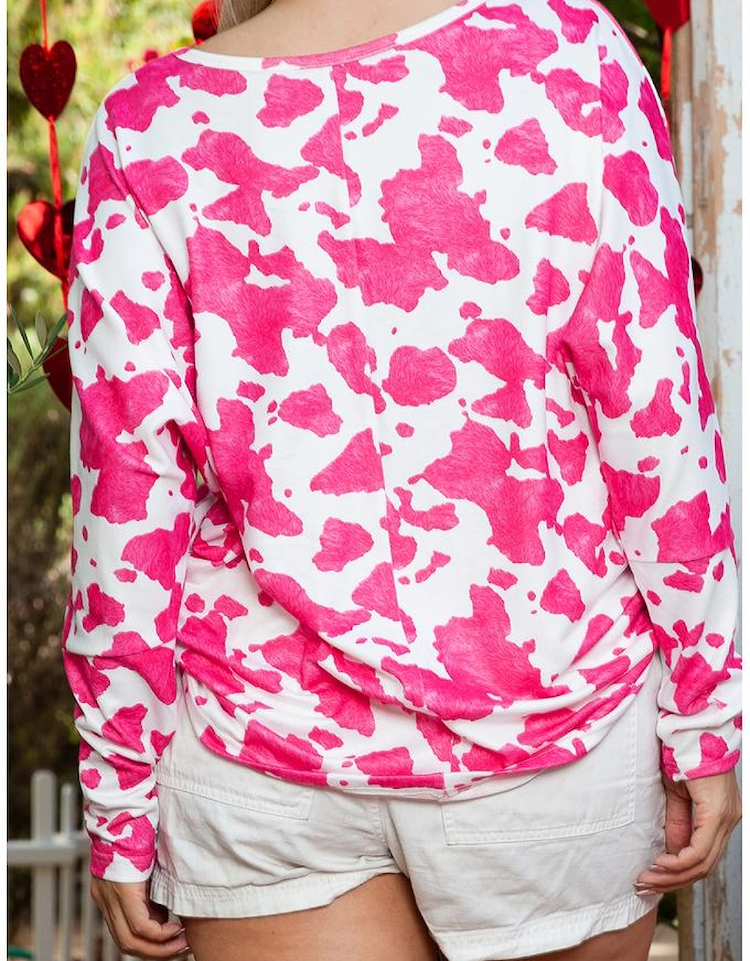 Azura Exchange Rose Animal Print Long Sleeve V Neck Plus Size Top