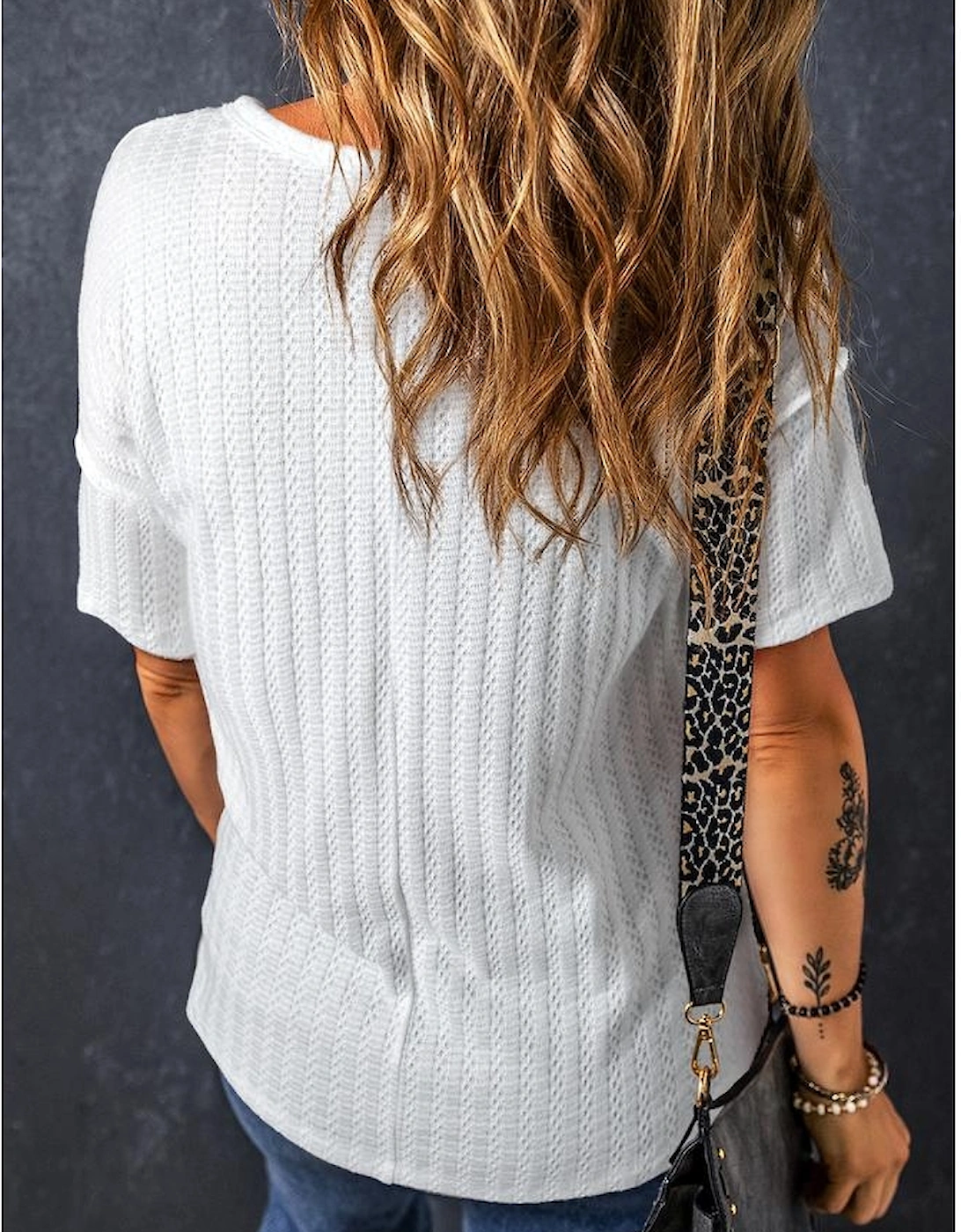 White Textured Hollow Grommet Placket Split Neck Short Sleeve Top, 10 of 9