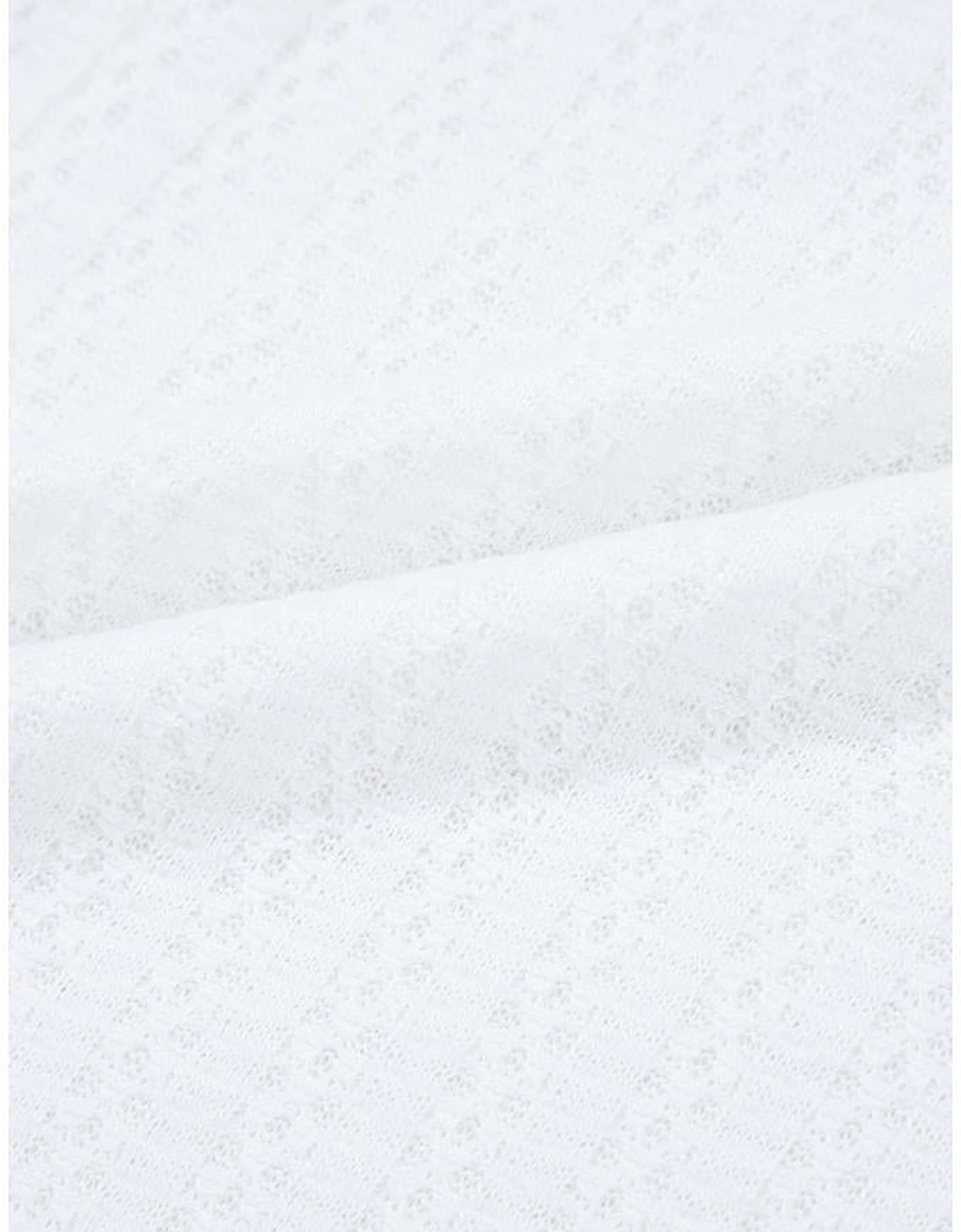 White Textured Hollow Grommet Placket Split Neck Short Sleeve Top