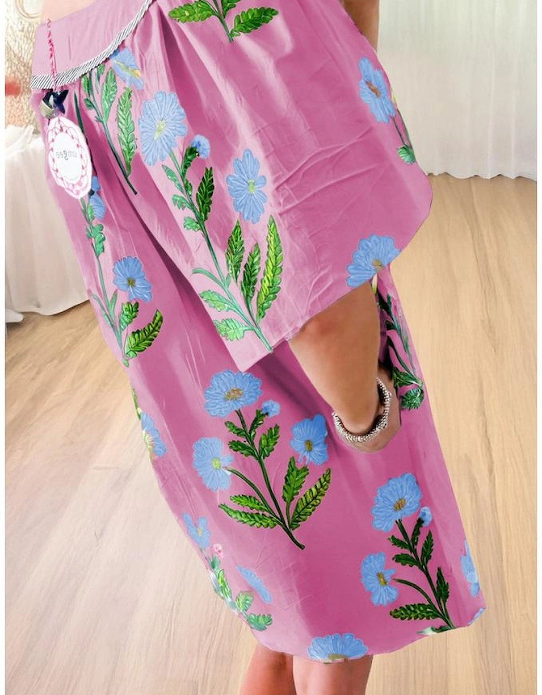 Rose Floral Short Sleeve Split Neck Loose Mini Dress, 3 of 2