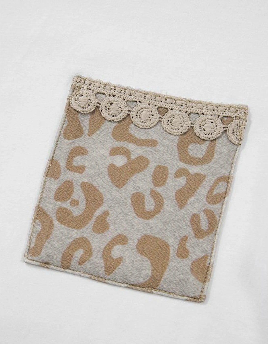 White Leopard Patchwork Crochet Lace Trim Puff Sleeve T Shirt