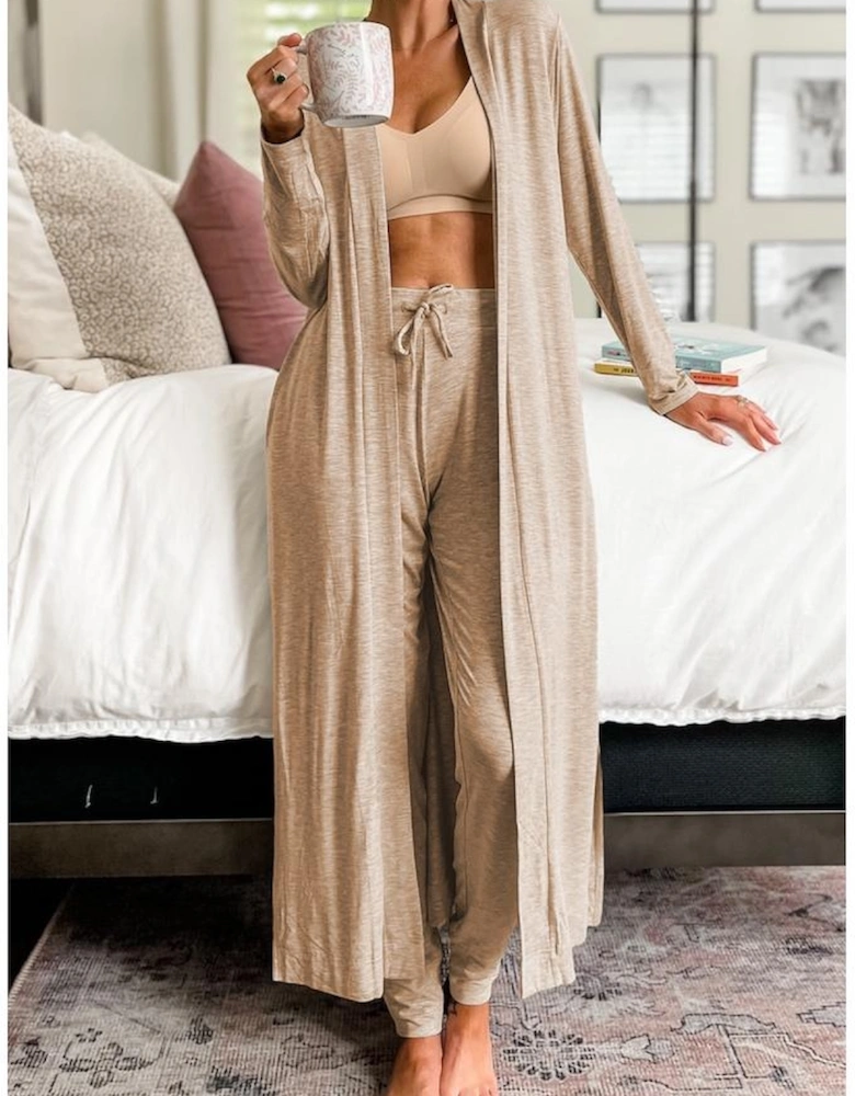 Parchment Split Long Cardigan and Skinny Pants Lounge Set