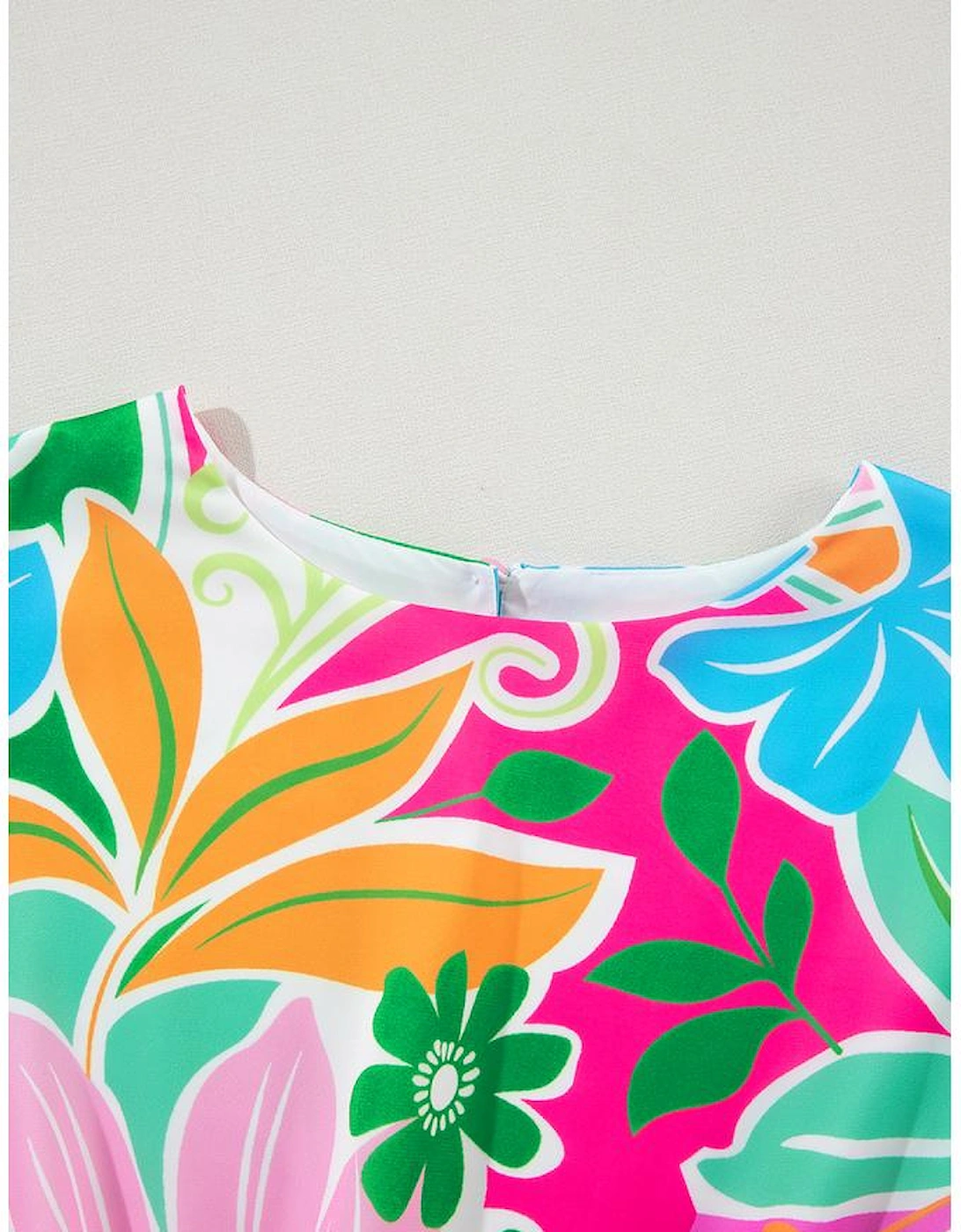 Green Multicolor Botanical Bubble Sleeve Mini Dress