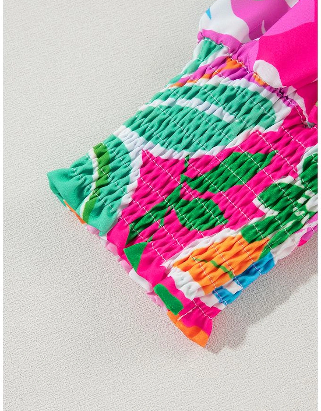 Green Multicolor Botanical Bubble Sleeve Mini Dress