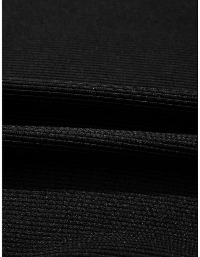 Black Ribbed Texture Baggy Drop Shoulder Pullover and Shorts Set