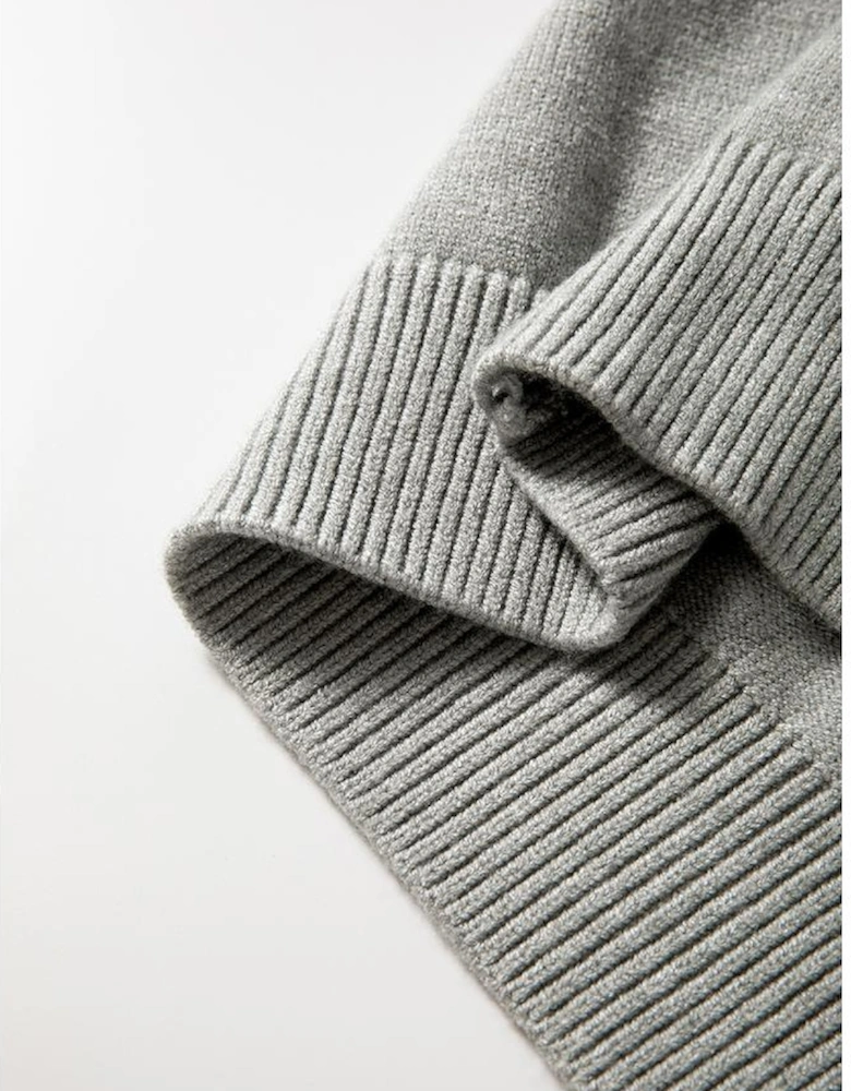 Light Grey Pearled Drop Shoulder Round Neck Sweater