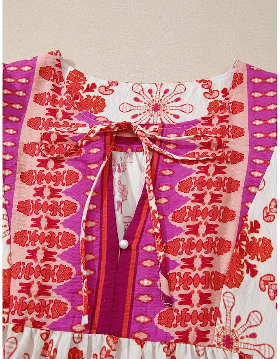 Rose Boho Floral Short Sleeve Lace-up V Neck Mini Dress