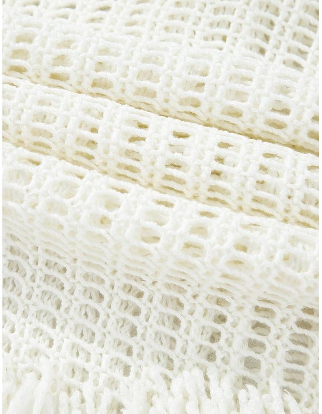 White Crochet Fishnet Fringed Edge V Neck Beach Cover Up