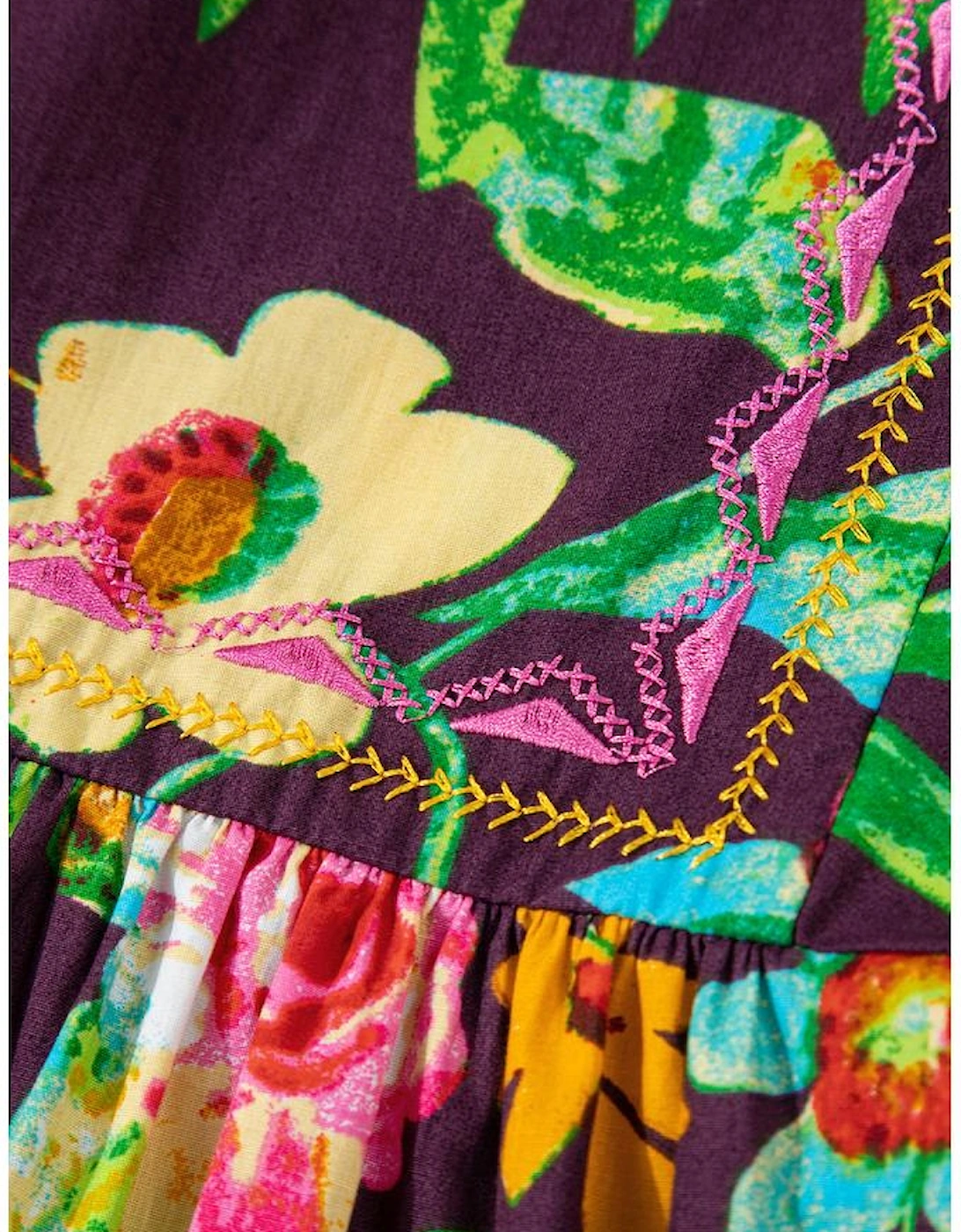 Greyish Purple Rose Flower Embroidered Trim Half Sleeve Blouse