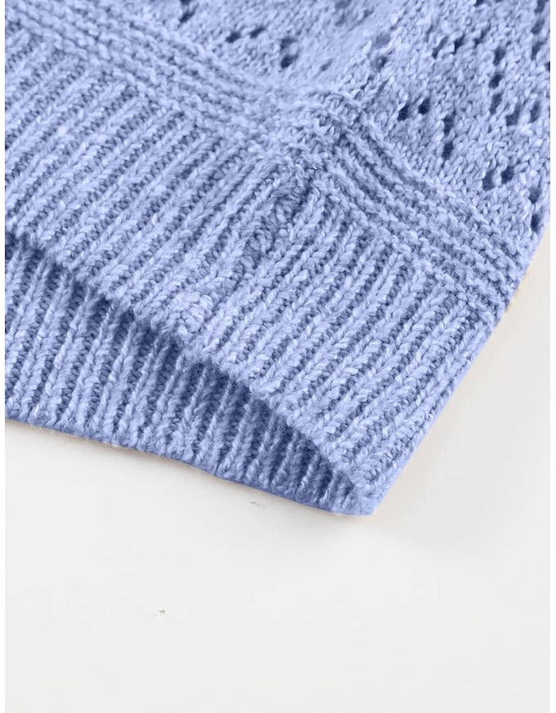 Sky Blue Eyelet Pattern Detail V Neck Drop Shoulder Sweater