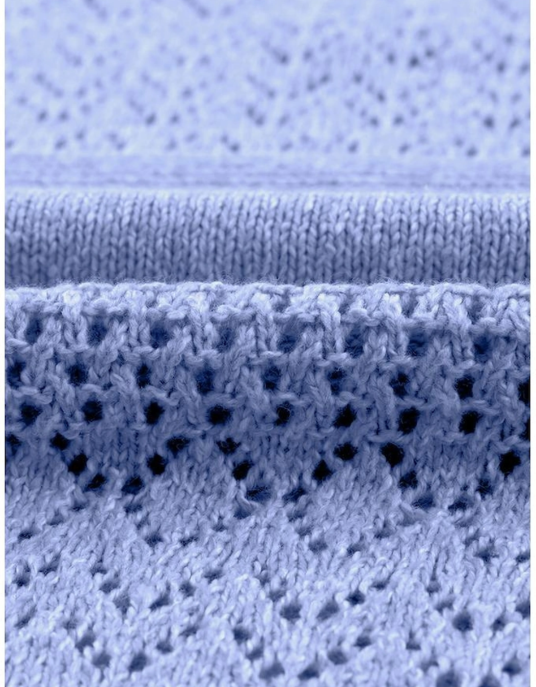 Sky Blue Eyelet Pattern Detail V Neck Drop Shoulder Sweater