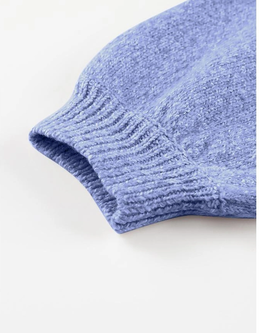 Sky Blue Eyelet Pattern Detail V Neck Drop Shoulder Sweater