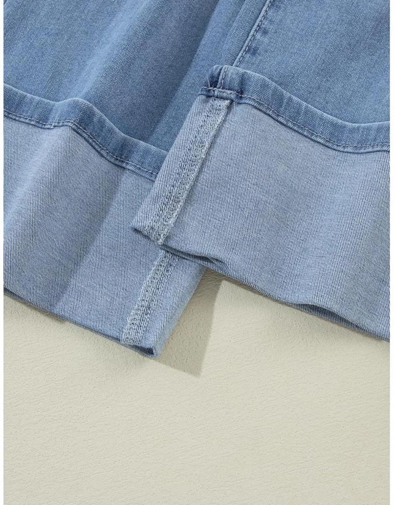 Dusk Blue High Rise Asymmetric Button Zip Fly Ripped Jeans