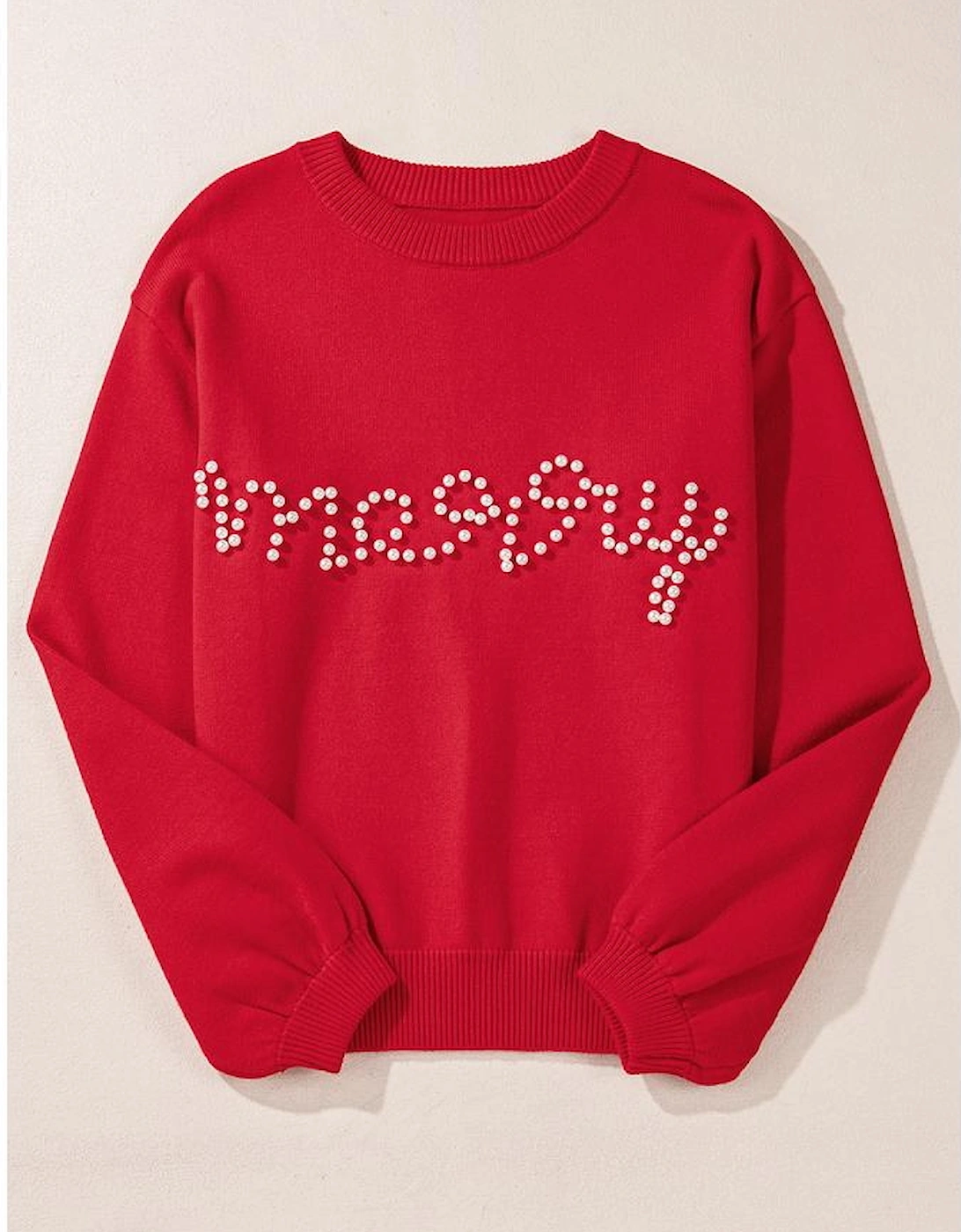 Fiery Red Pearl Beaded Merry Casual Sweater