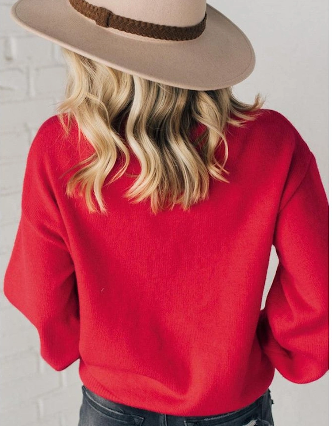 Fiery Red Pearl Beaded Merry Casual Sweater