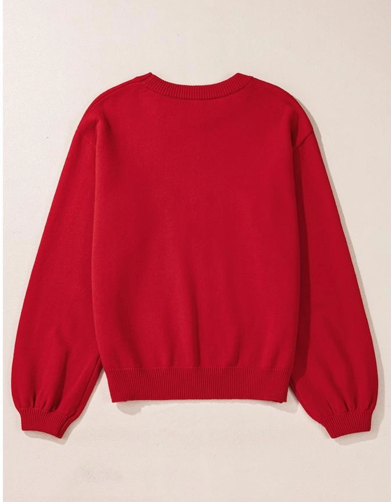 Fiery Red Pearl Beaded Merry Casual Sweater
