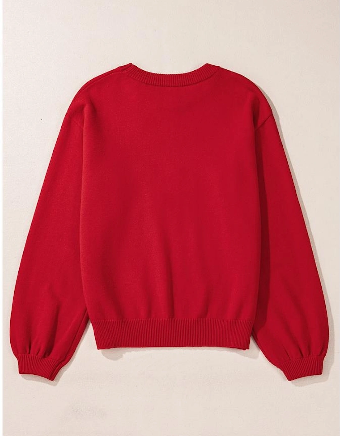 Fiery Red Pearl Beaded Merry Casual Sweater