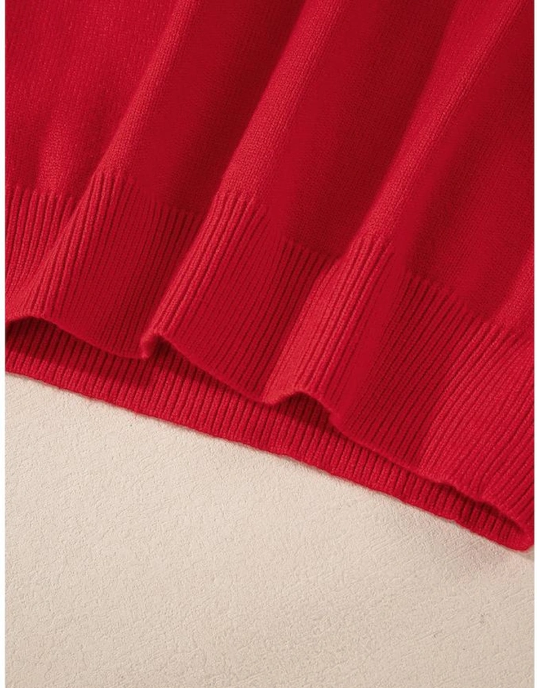 Fiery Red Pearl Beaded Merry Casual Sweater