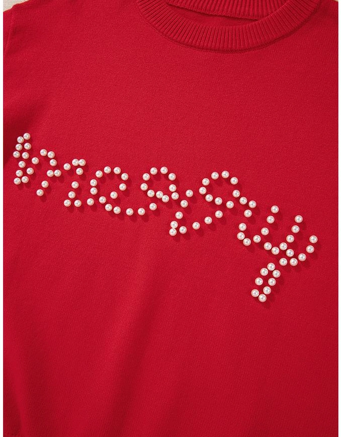 Fiery Red Pearl Beaded Merry Casual Sweater
