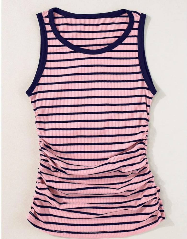Black Stripe Contrast Round Neck Sleeveless Slim Top