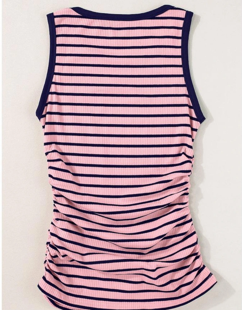 Black Stripe Contrast Round Neck Sleeveless Slim Top