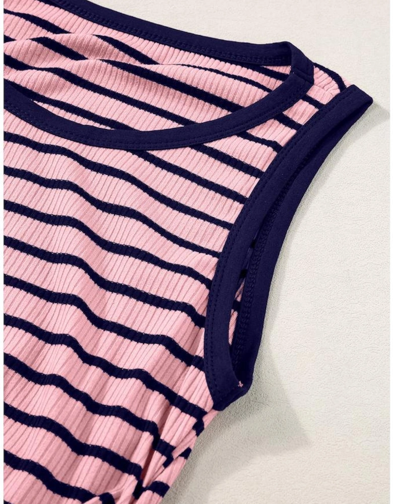 Black Stripe Contrast Round Neck Sleeveless Slim Top