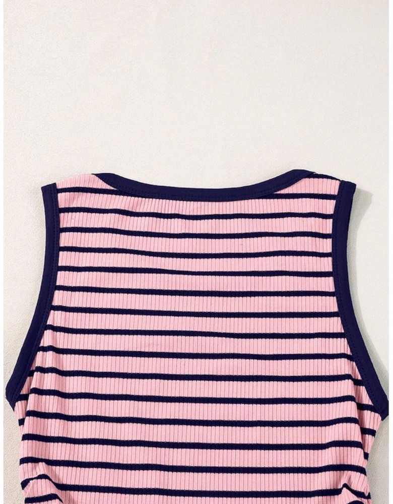 Black Stripe Contrast Round Neck Sleeveless Slim Top
