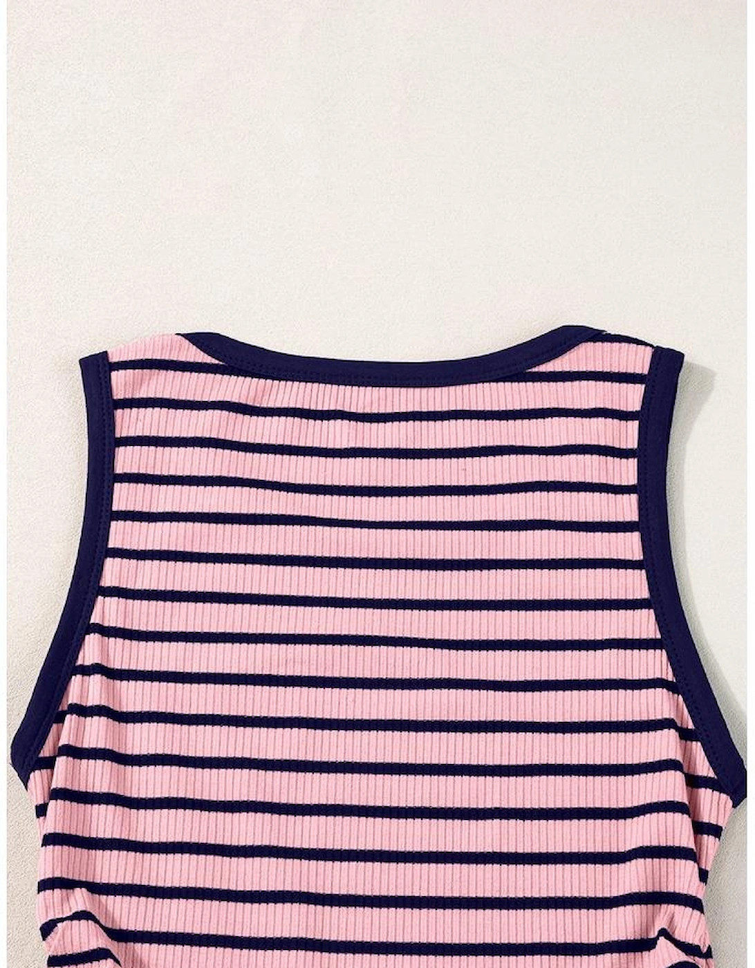 Black Stripe Contrast Round Neck Sleeveless Slim Top
