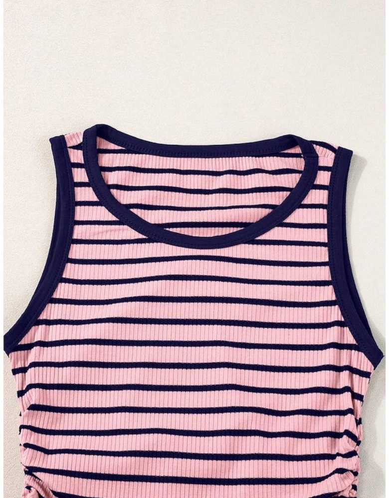Black Stripe Contrast Round Neck Sleeveless Slim Top