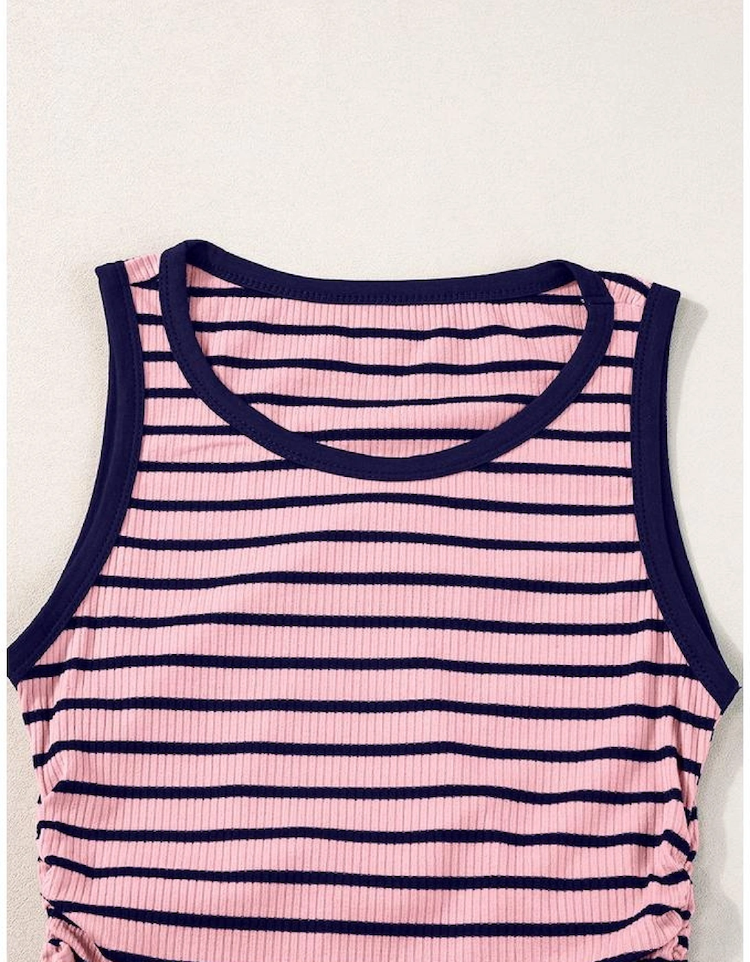 Black Stripe Contrast Round Neck Sleeveless Slim Top, 10 of 9