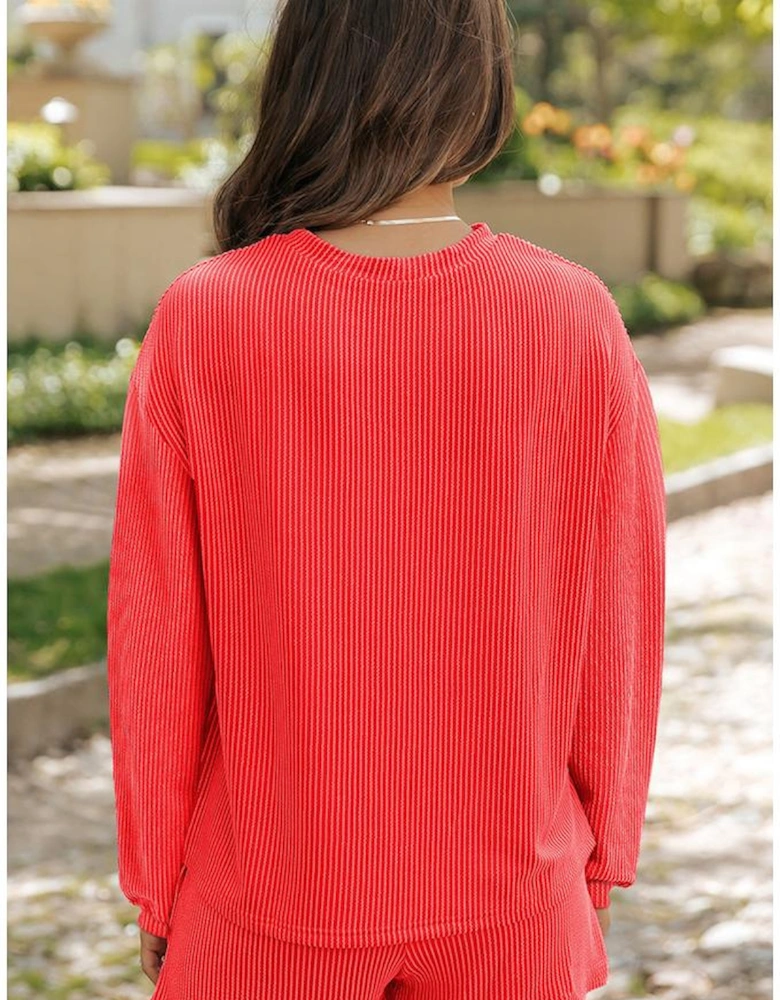 Gold Flame Sequin Christmas Tree Corded Long Sleeve Top ans Shorts Set