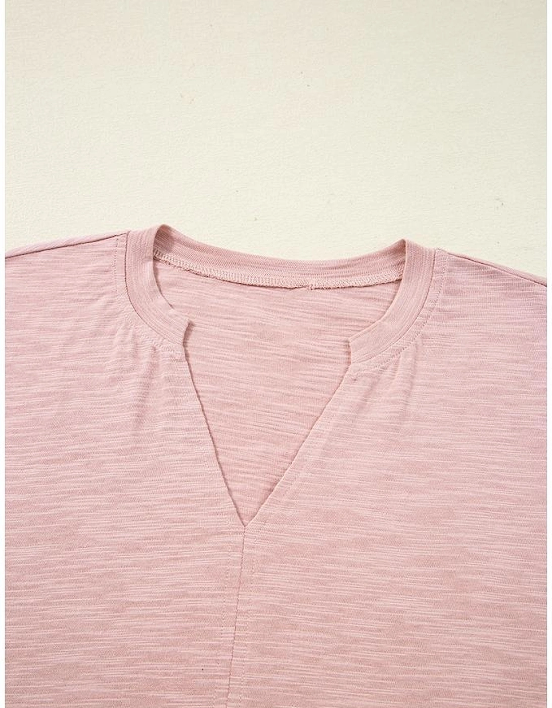 Light Pink Keyhole Notch V Neck Batwing Sleeve Blouse