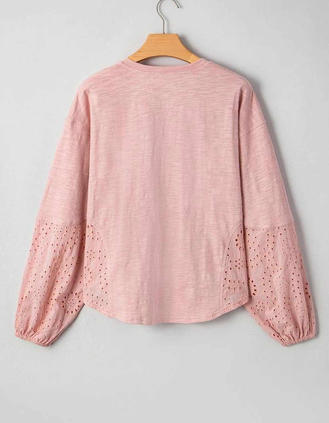 Light Pink Keyhole Notch V Neck Batwing Sleeve Blouse