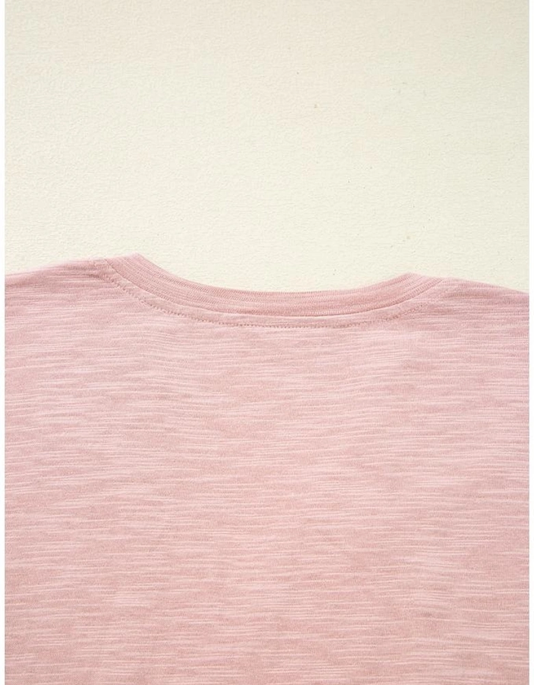 Light Pink Keyhole Notch V Neck Batwing Sleeve Blouse