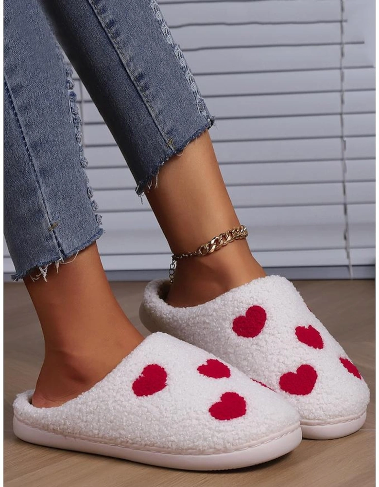 White Valentines Day Hearts Print Plush House Slippers