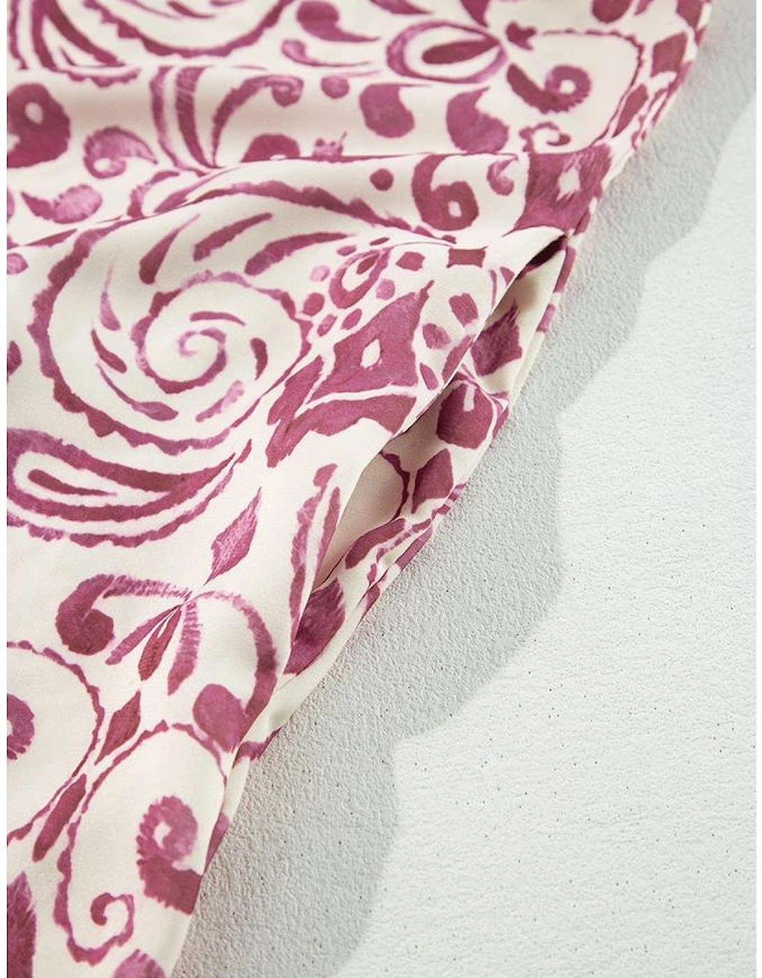 Pink Paisley Print Tiered 3/4 Sleeve Notched Neck Mini Dress