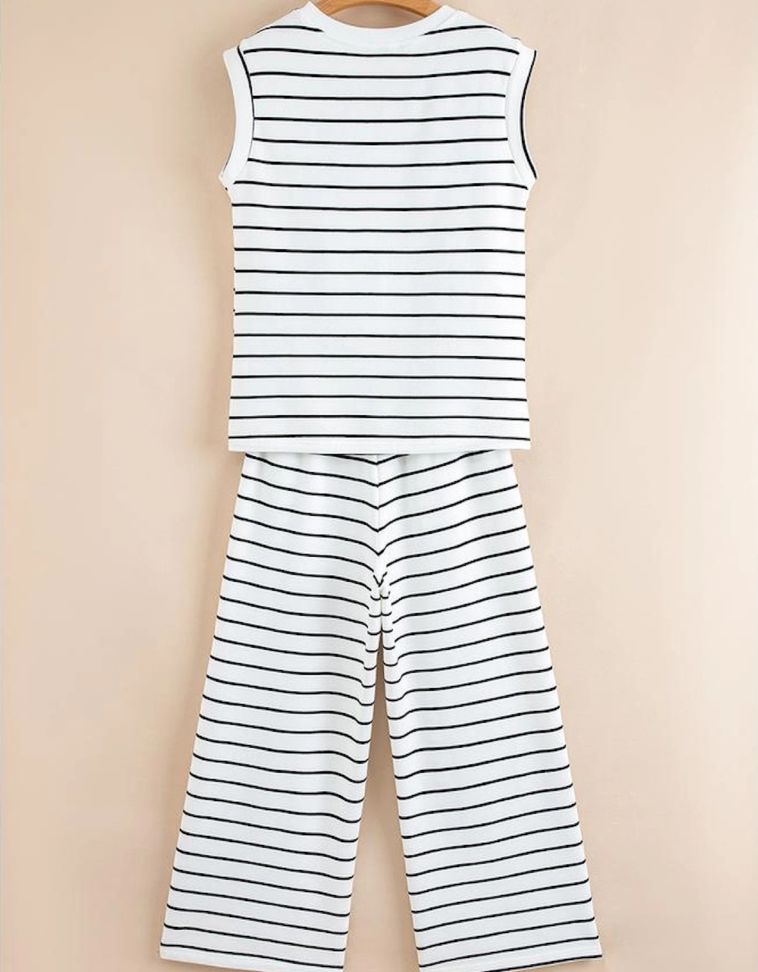 Black Stripe Casual Wide Leg 2pcs Pants Set