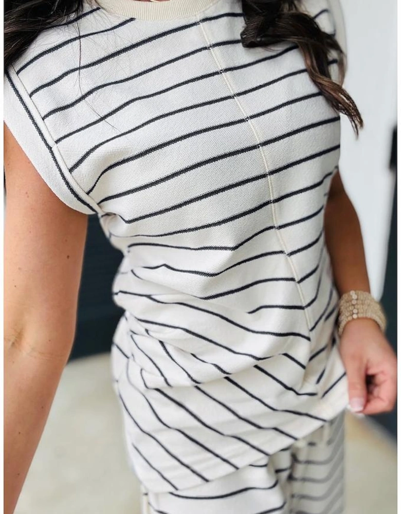 Black Stripe Casual Wide Leg 2pcs Pants Set