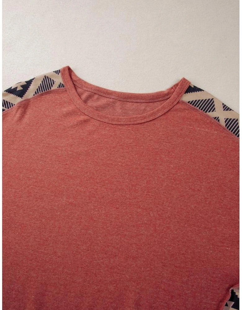 Redwood Burl Aztec Patchwork Drop Shoulder Plus Size High Low Sweatshirt