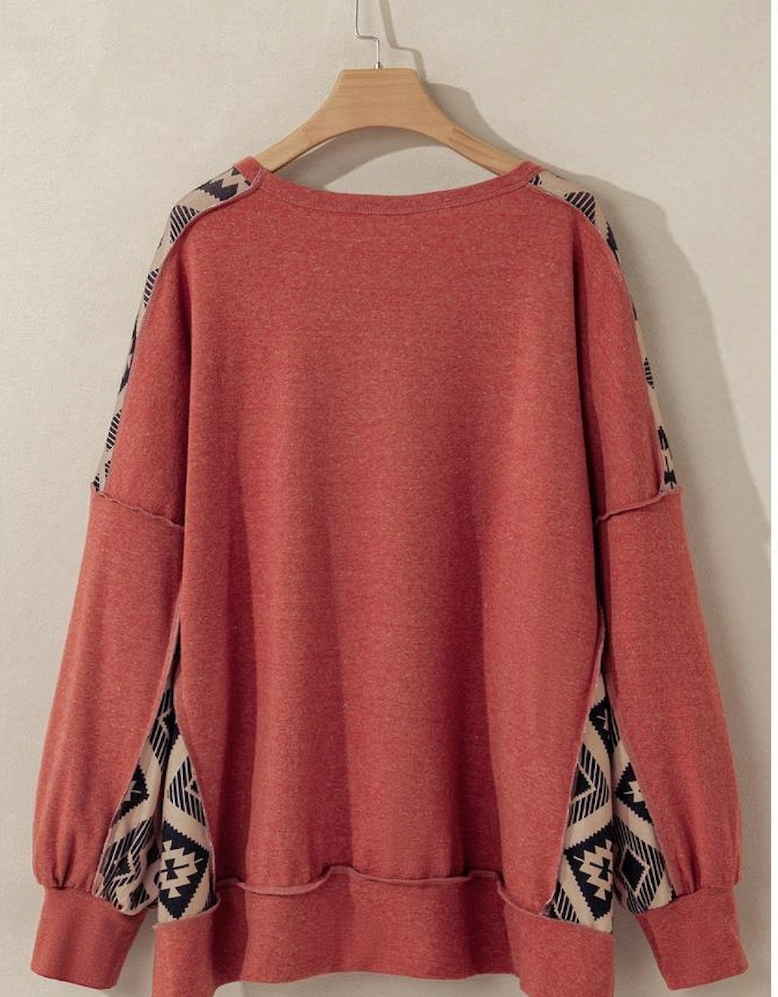 Redwood Burl Aztec Patchwork Drop Shoulder Plus Size High Low Sweatshirt