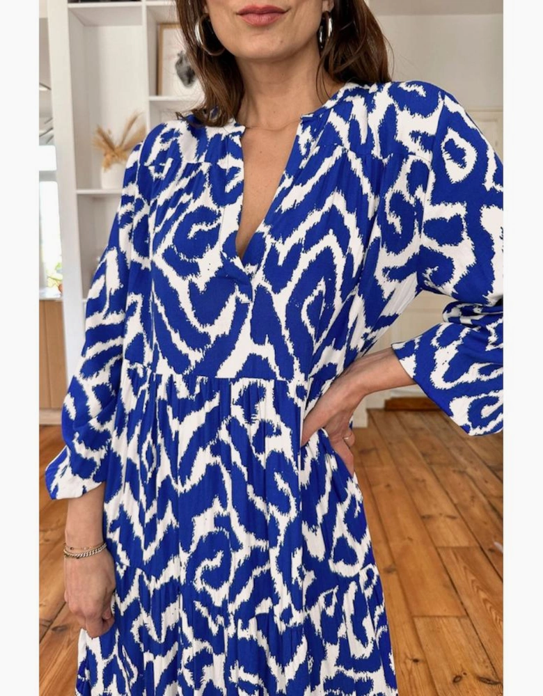 Blue Western Abstract Geometric Printed Maxi Dress